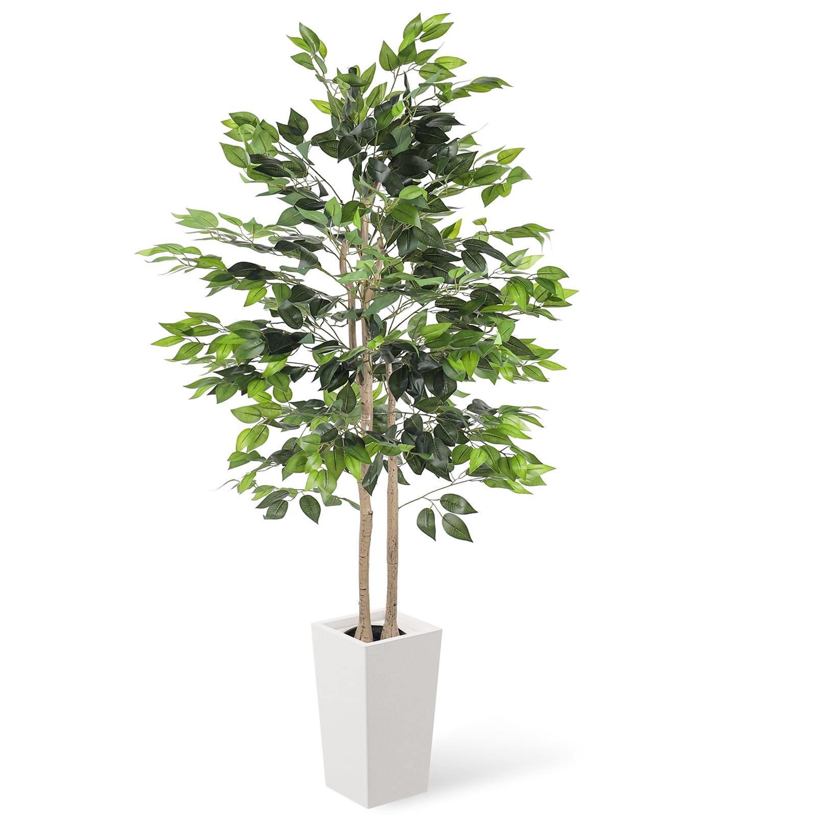 YOLEO 5.5FT Artificial Ficus Tree with White Tall Planter, Lifelike Fake Silk Tree Indoor, Faux Ficus Tall Plant for Living Room Bedroom Balcony Corner Office Decor
