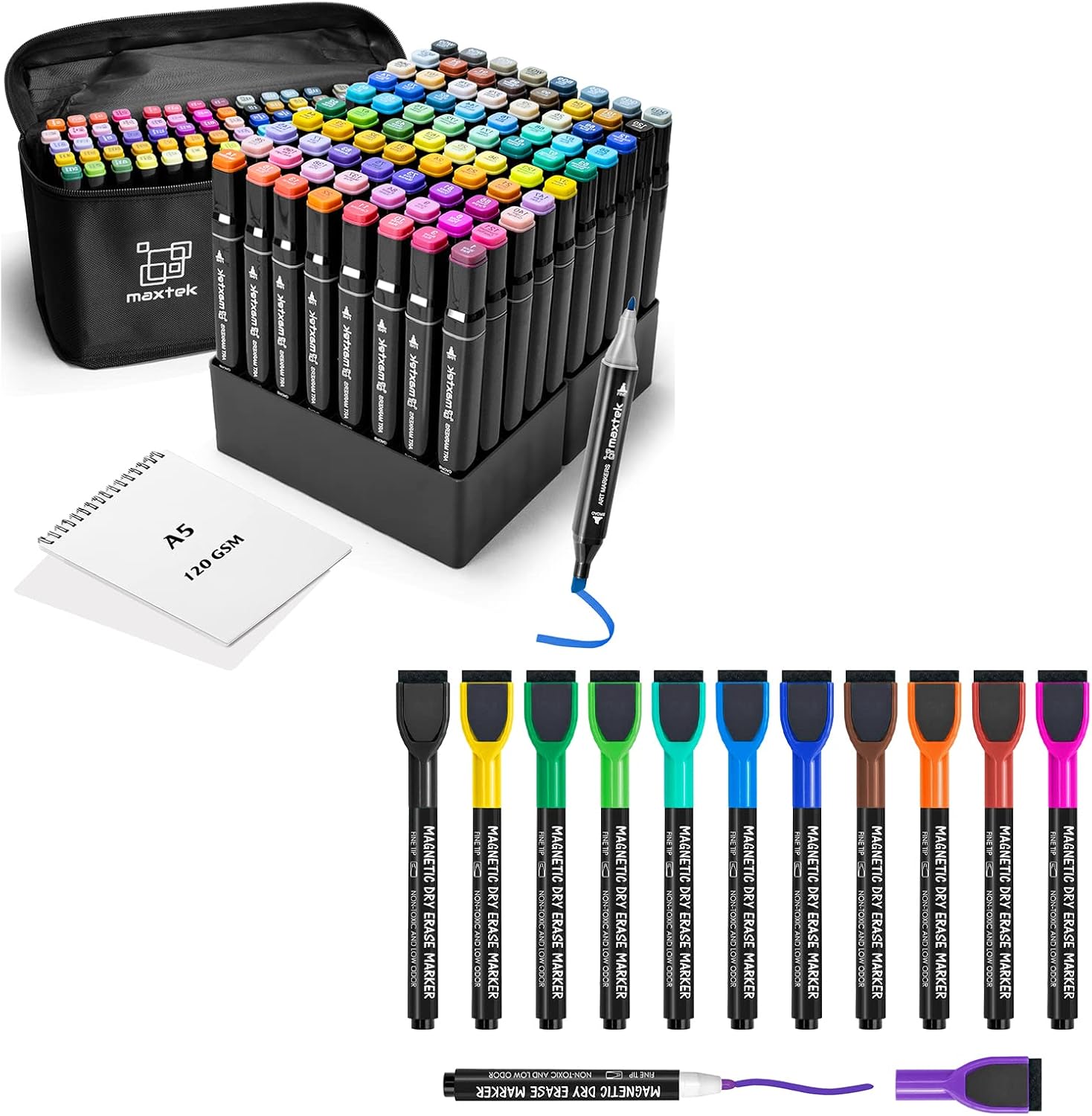 maxtek Dry Erase Markers Fine Tip, Whiteboard Markers with Eraser and