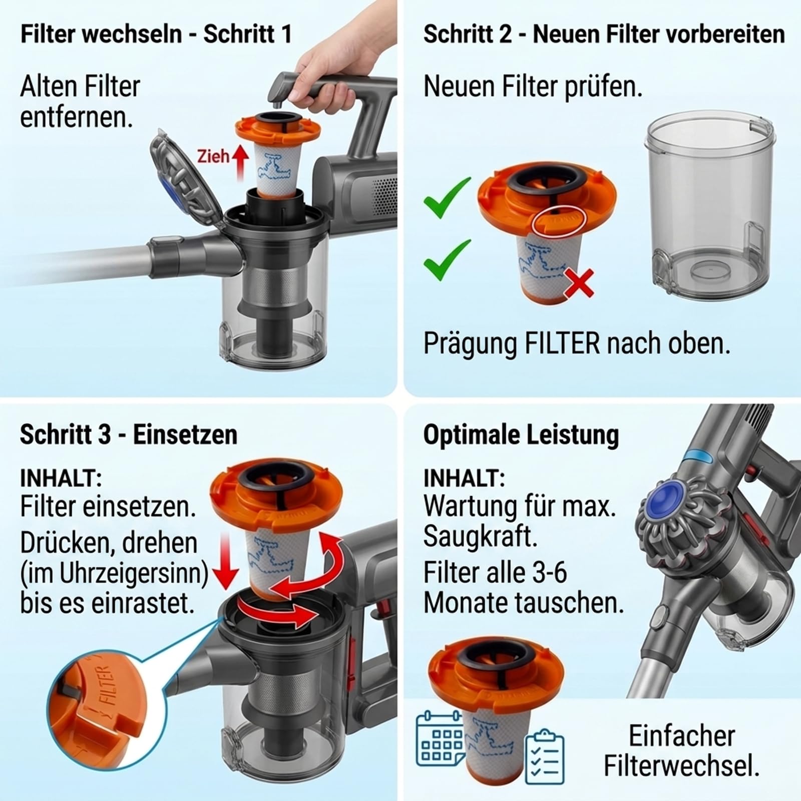 2 filtri di ricambio per Rowenta X-Force Flex 13.60 - ZR009014 compatibile con RH9A36WV/X-Force Flex 12.60 RH98A8WO/ 16.60 RH9A36WV, filtro aspirapolvere lavabile per serie X-Force Flex