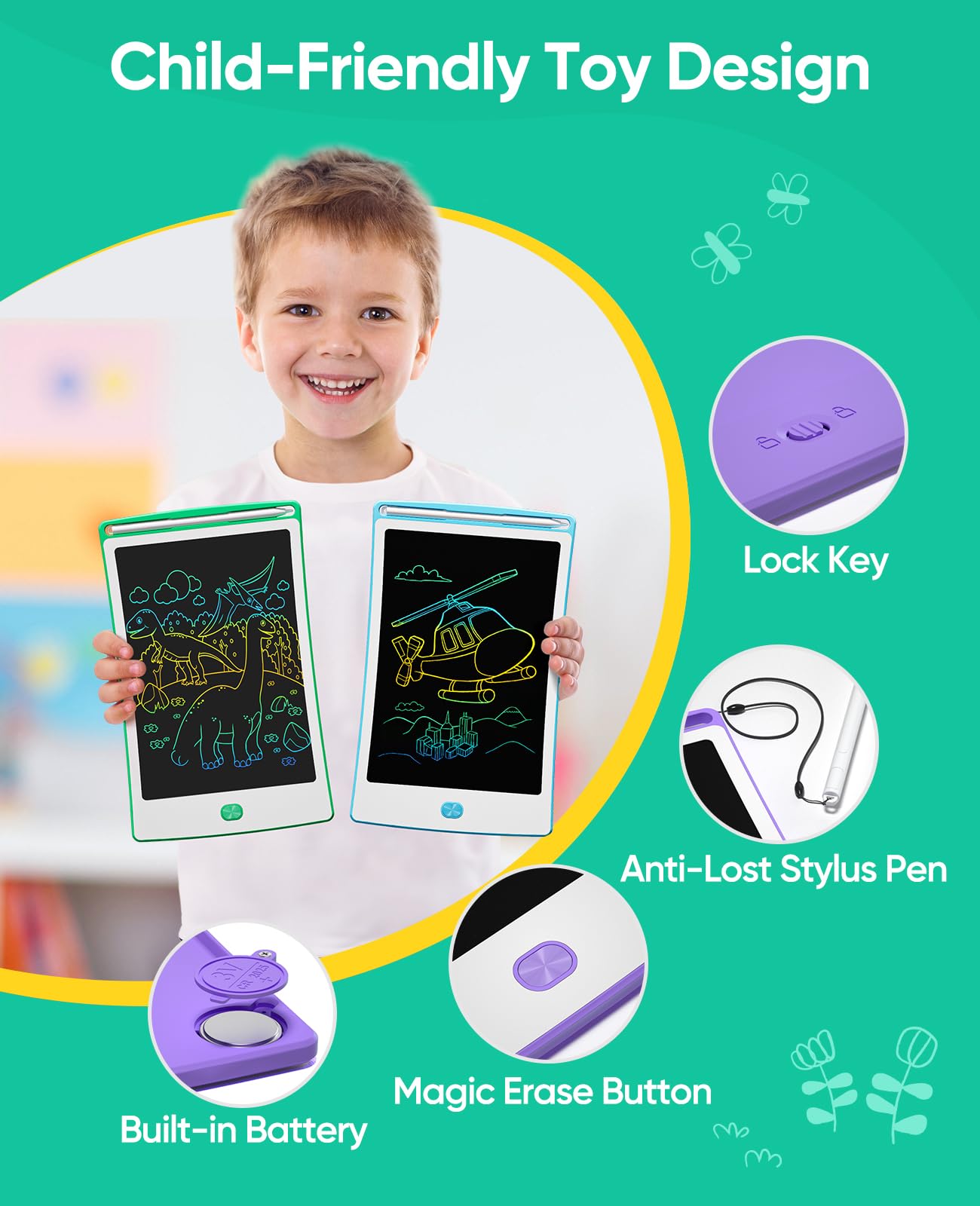 LCD-Schreibtafeln, 21,6 cm (8,5 Zoll), 4 Stück, für Kleinkinder, kreatives Zeichentablett, Spielzeug für Mädchen von 3 bis 6 Jahren
