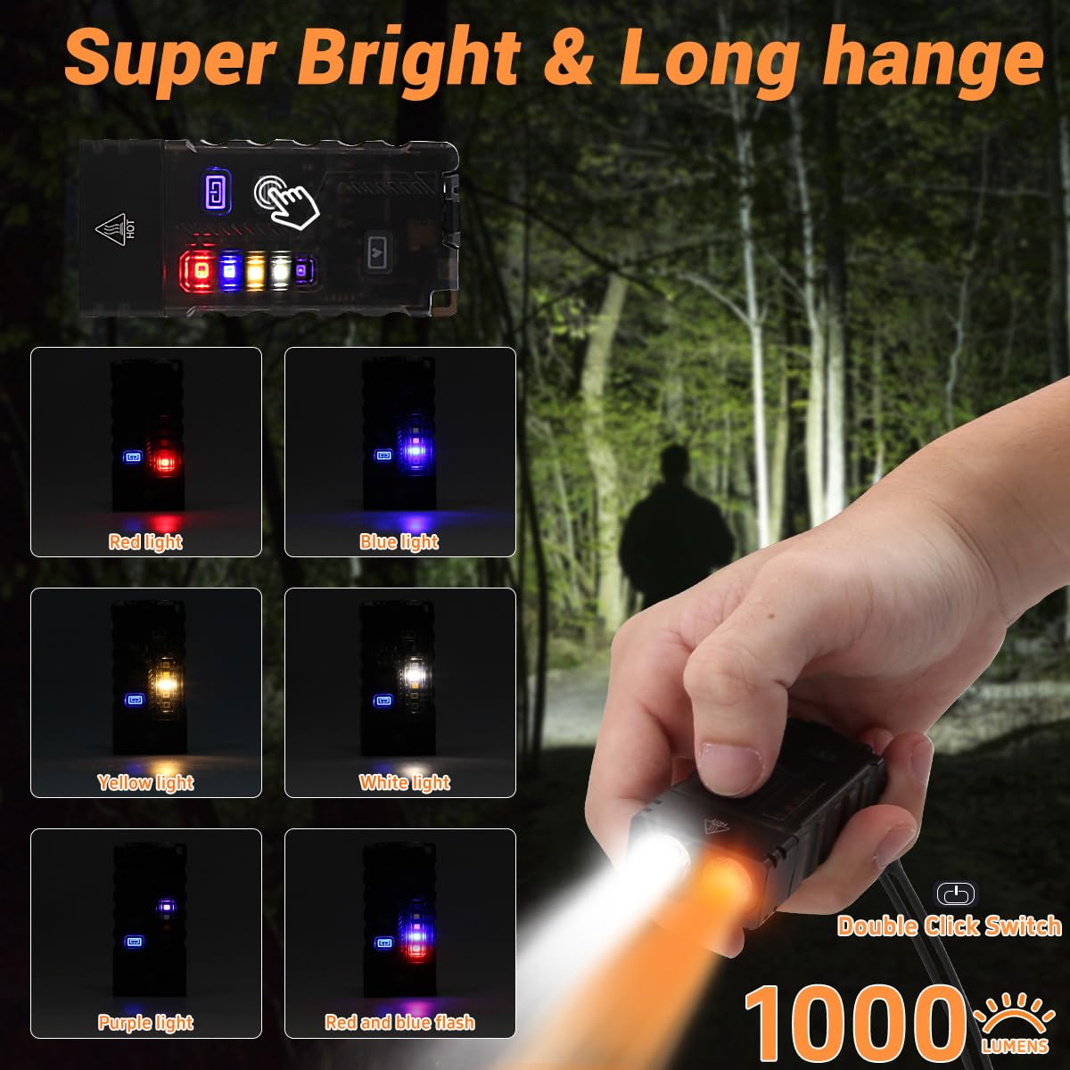 Linterna LED pequeña y potente EDC con luz UV de 365 nm, 13 modos, mini llavero de bolsillo recargable USB C con clip, IP67, magnético, cordón, zumbador, encendedor de arco para equipo de