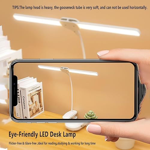 Miniatura 3 de Lámpara de escritorio LED de doble cabeza con abrazadera, luces de clip para oficina en casa, lámparas de mesa recargables de 4000 mAh, 3 modos de