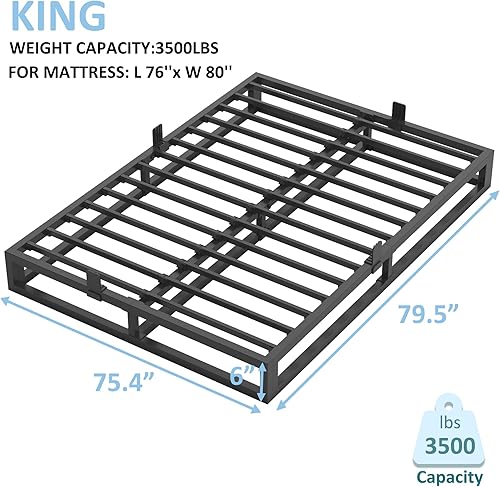 Miniatura 16 de Base de cama Queen de 10 pulgadas con soporte de listones de acero, plataforma de metal de perfil bajo, base de colchón de soporte de colchón, no