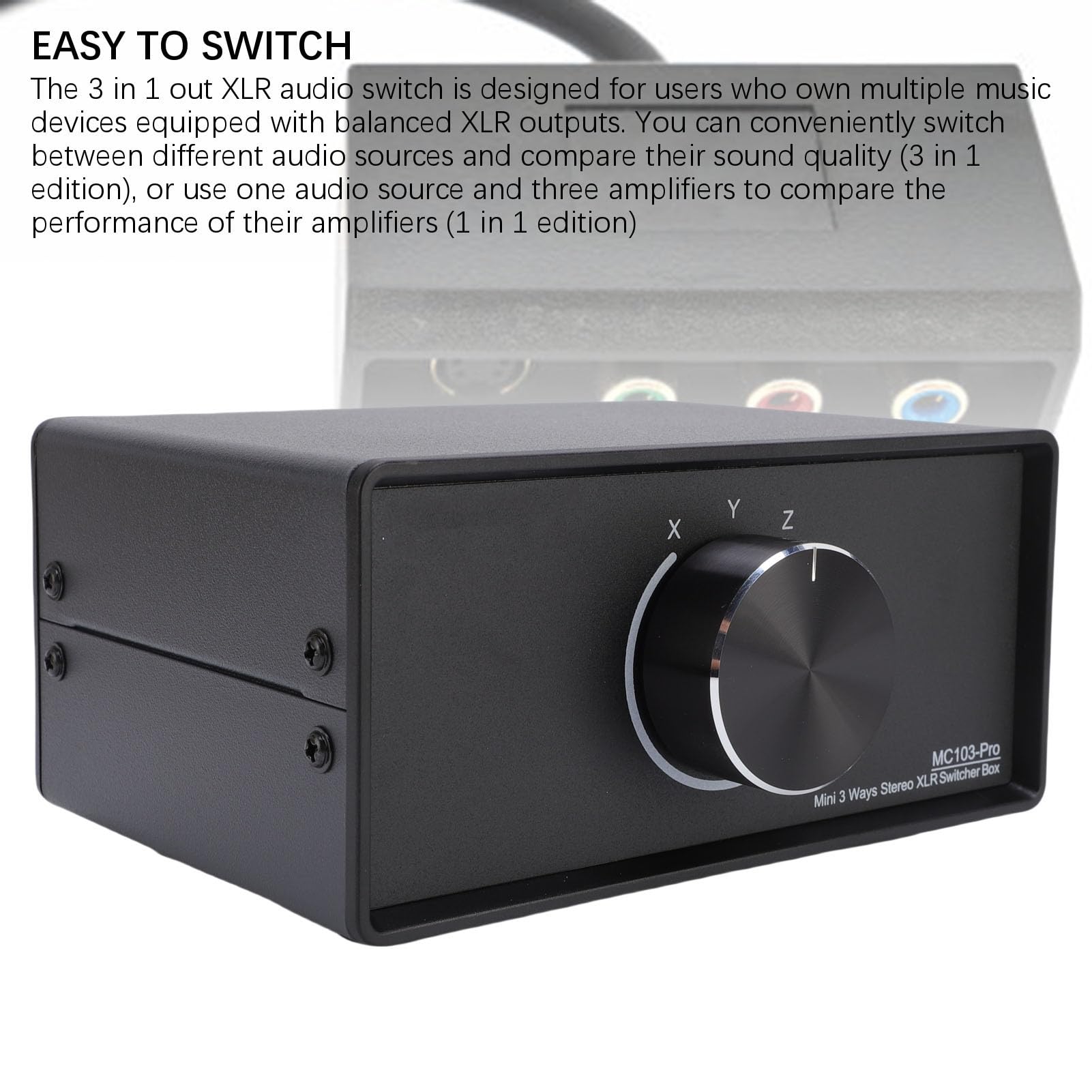 Fabater Convertidor de Interruptor de Audio XLR Equilibrado, Caja Estéreo de 3 Vías para Comparación de Calidad de Sonido, Chapado en Oro/Plug and Play