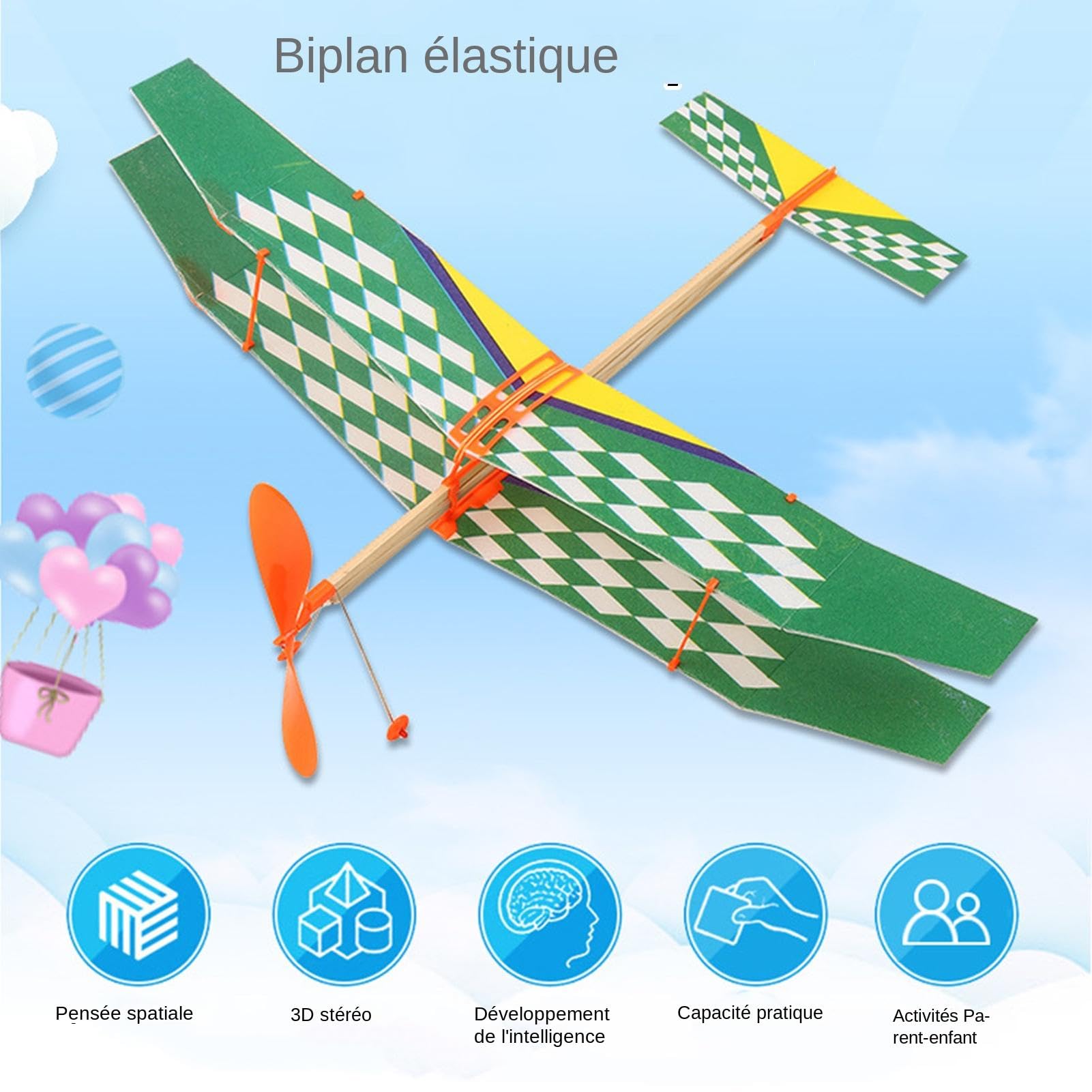 Générique Avion Propulsé Par élastique, Kit De Modèle De Biplan | Modèles D'avions Réalistes | Outil Pédagogique Amusant Pour, Kit Biplan Coloré Pour