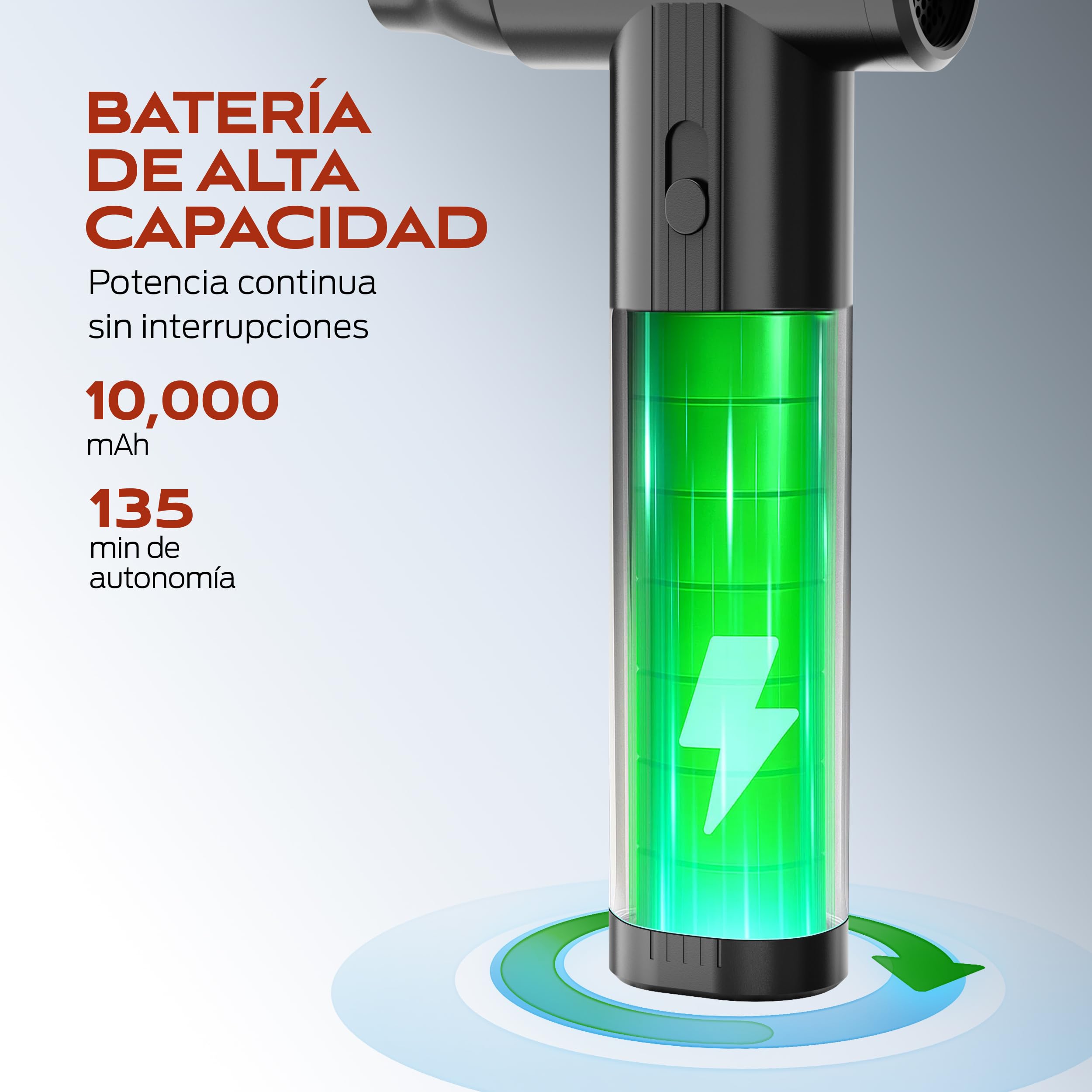 PORTENTUM 2 en 1 Mini Aspirador de Mano Potente 25 kPa – 10.000 mAh hasta 135 min USB-C – Soplador de Aire 180 km/h con Motor brushless – Aspirador Coche regulación Continua de Velocidad – Set de 11