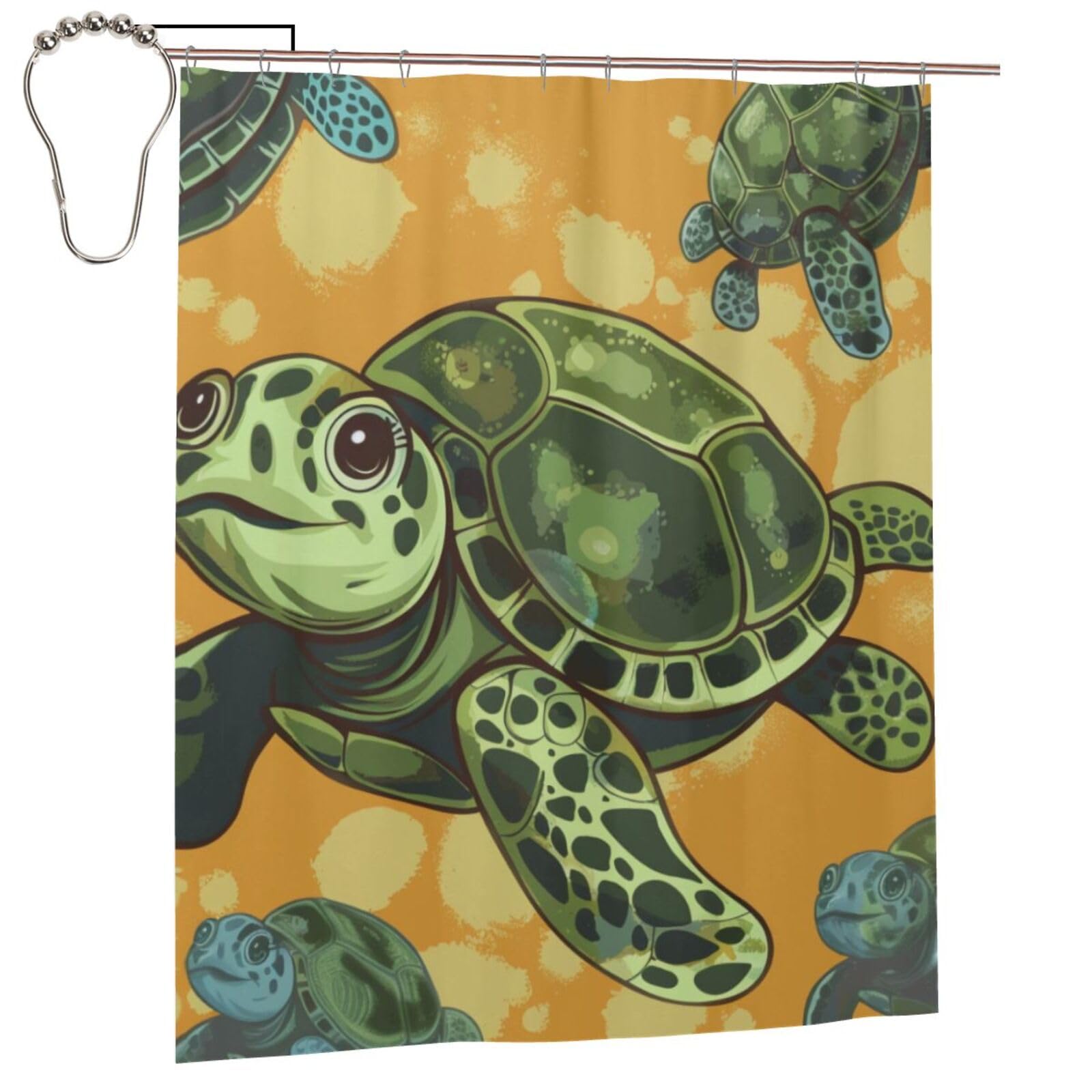 BWWHCCTI Sea Turtle Printed Shower Curtain With 12 Iron Hooks Opaque Quick Drying Waterproof Shower Curtains Sets For Bathroom 152x183 Cm