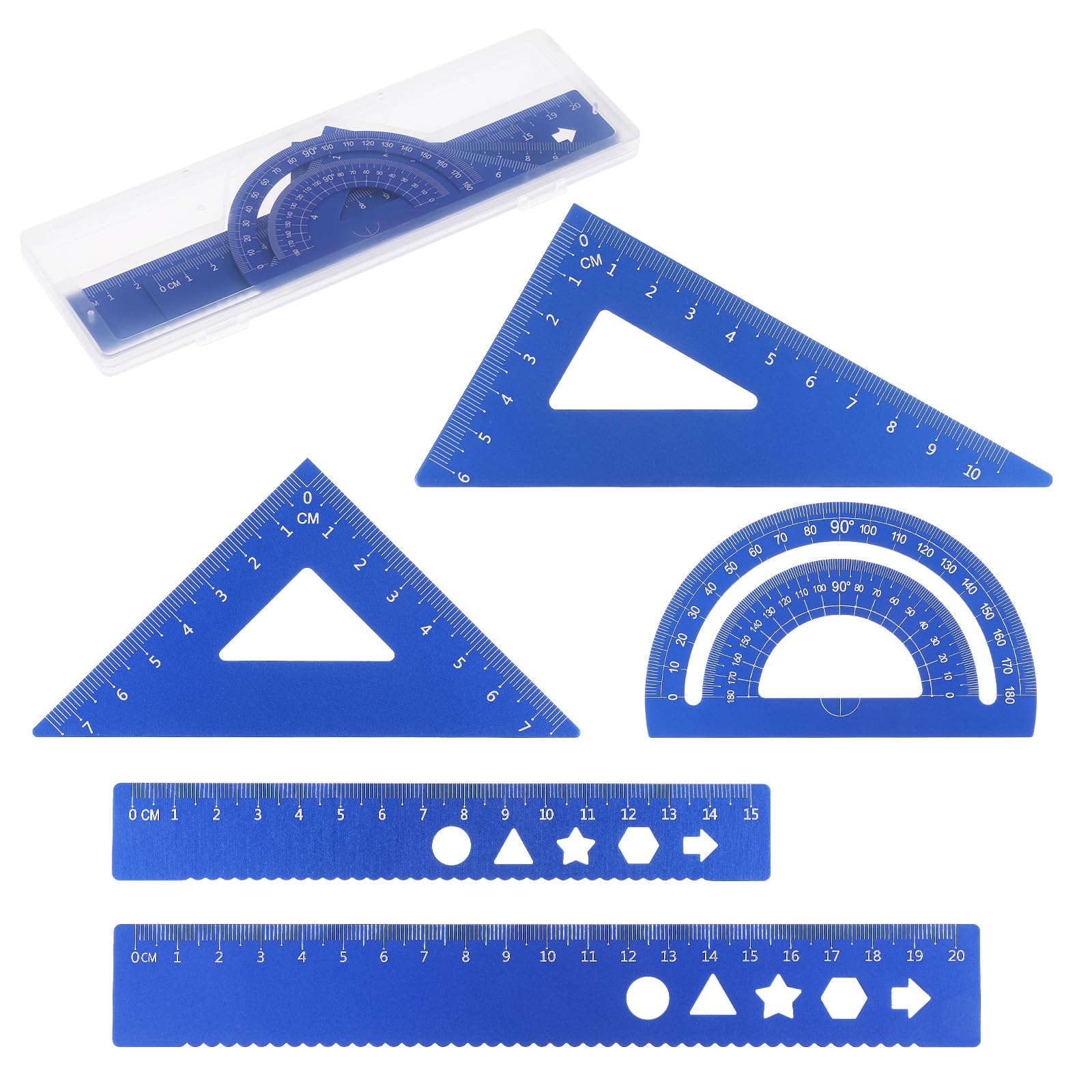 Amazon.com : JIYIN 5 Pcs Metal Ruler Math Set, Blue Ruler Geometry Set ...