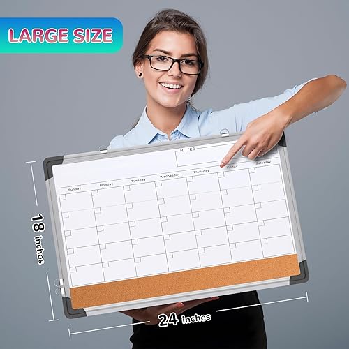 Miniatura 4 de Calendario mensual pizarra blanca de borrado en seco combinación de tablero de corcho para pared, pizarra magnética de borrado en seco de 24 x 18