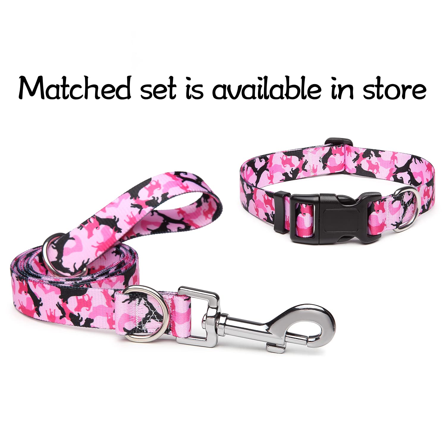 Adjustable Nylon Dog Collar with Patterns, Soft Comfy Pet Collar for Small Medium Large Dogs (M, Dog Camouflage Pink) — view 7