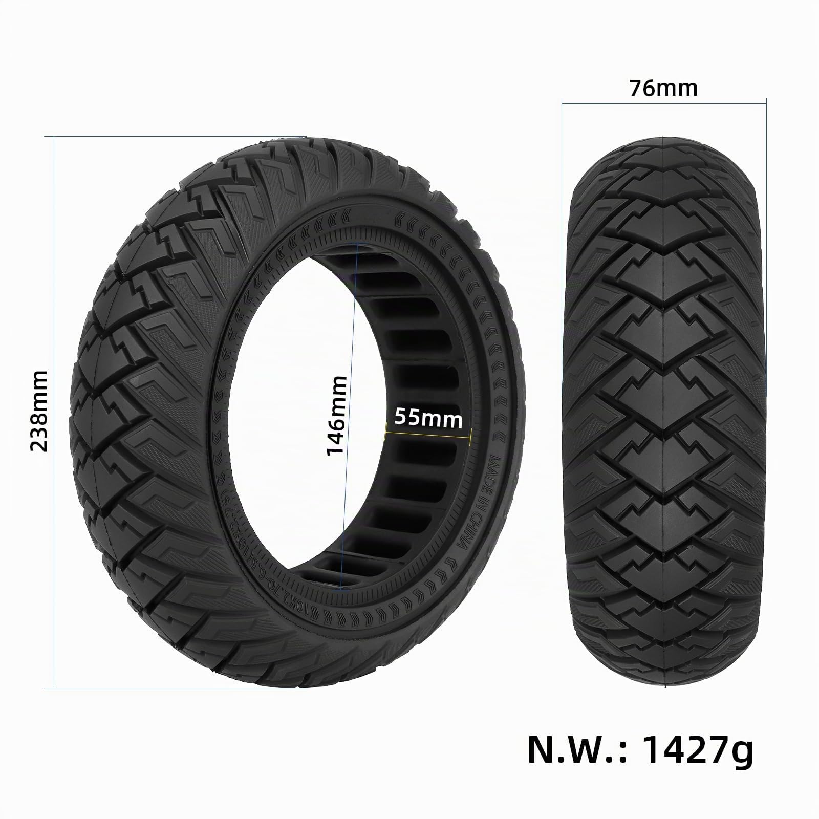 TREFAN 10x2,7-6,5/10x2,75-6,5 Pneu Solide Tout-Terrain pour Kugoo G-Booster/G2 Pro/Smartgyro Speedway/Rockway/Crossover/Dualtron 3 Trottinette Électrique 10 Pouces Roues de Rechange Antidérapants (1)