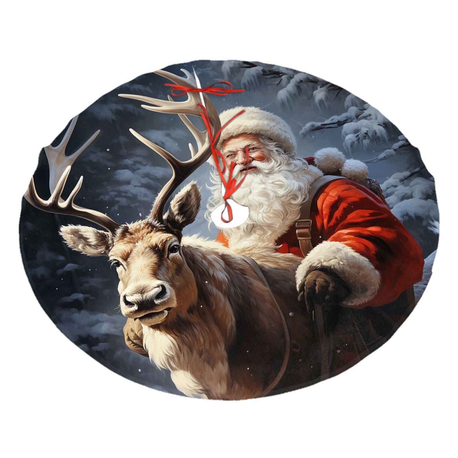 Santa Claus and Deer Elk Christmas Tree Skirt 48",Soft Plush Xmas Tree Mat Christmas Tree Oranment for Merry Christmas Party Holiday Indoor Outdoor Decorations