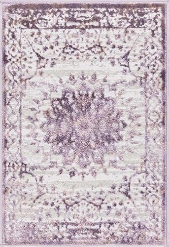 Aberdeen Collection - Alfombra Derbyshire (2 pies 2 pulgadas x 3 pies 1 pulgada, rectangular, violeta/marfil)
