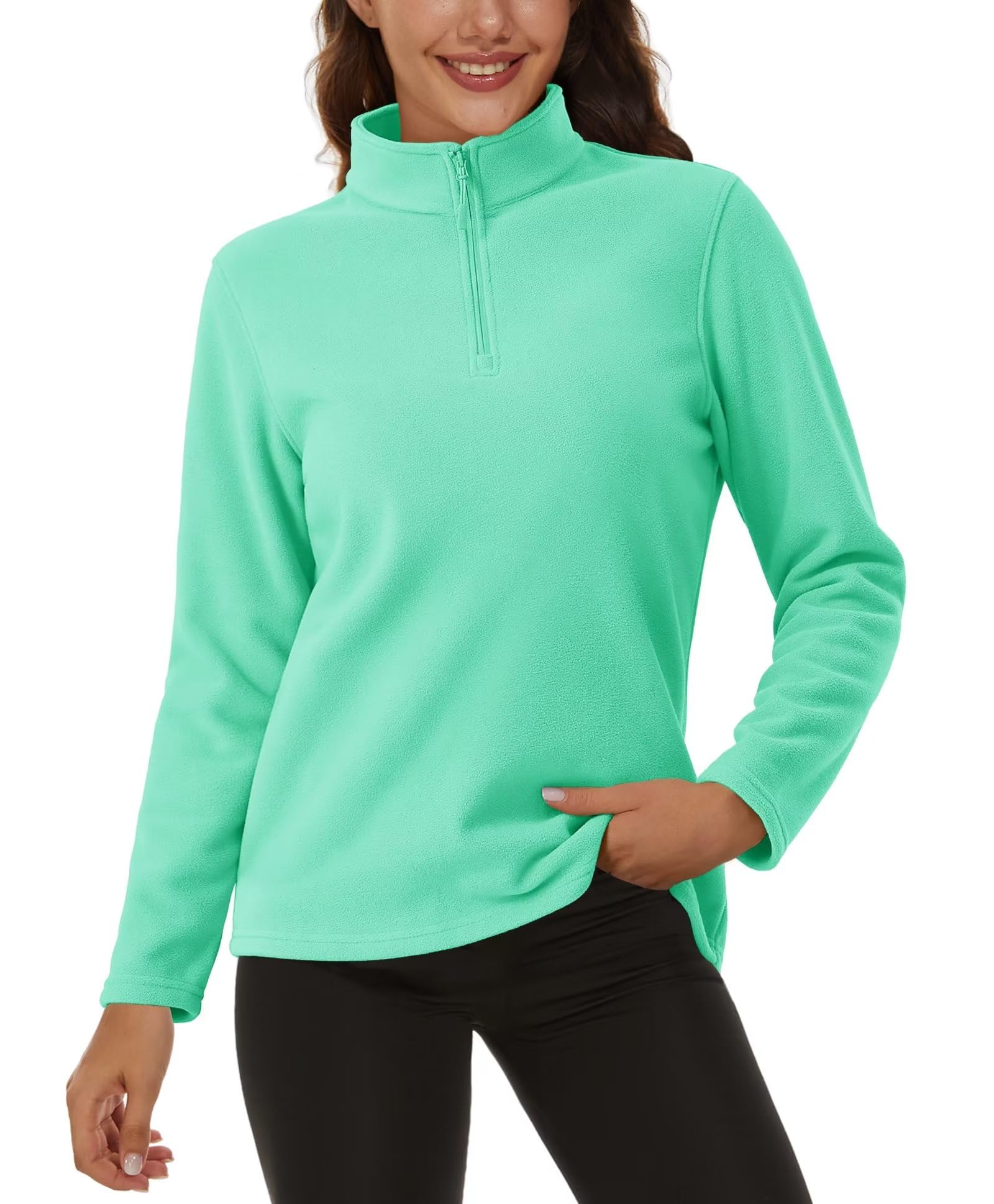 MAGCOMSENWomen's Quarter Zip Pullover Polar Fleece Sweatshirts Lightweight Stand-Collar Outfit Casual Warm Tops
