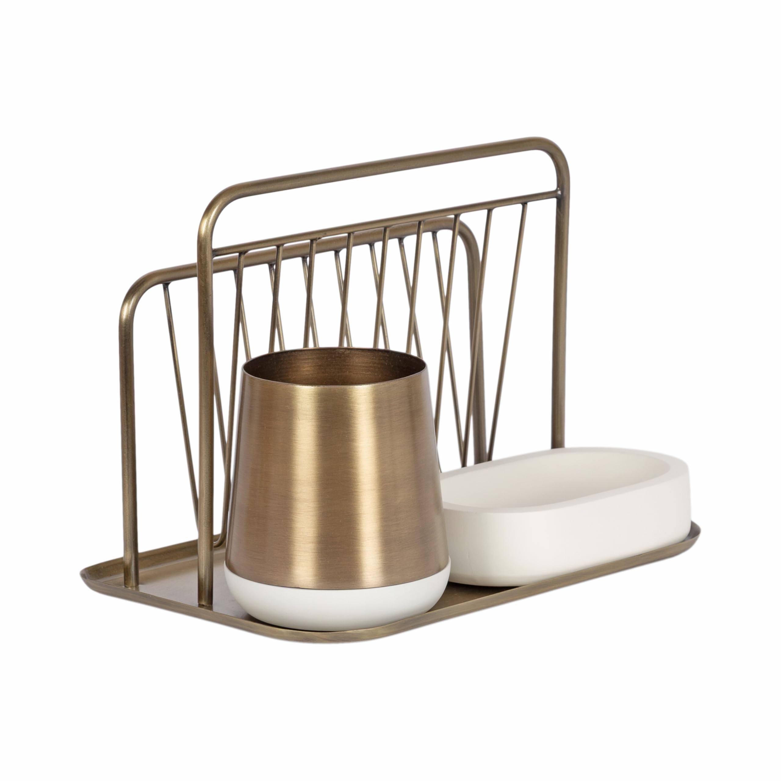 Photo 1 of ***STOCK PHOTO IS A DIFFERENT COLOR*** Kate and Laurel Koni Modern Three-Piece Home Office Organization Set, 13 x 8 x 9, Antique Brass and White, Wood and Metal Organizational Set for Office with File Folder Holder