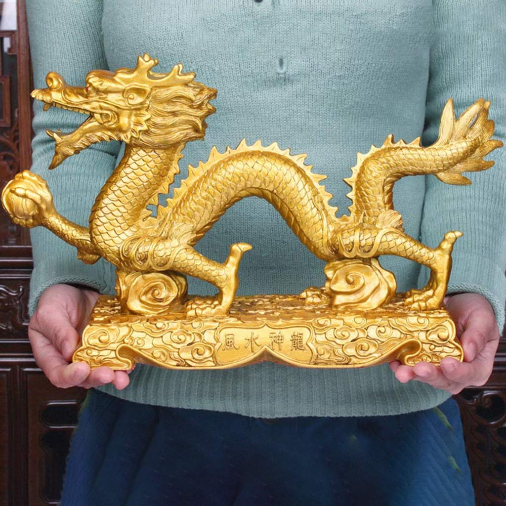 Figura de dragón noble dorada para decoración de mesa para riqueza y suerte, coleccionable, L