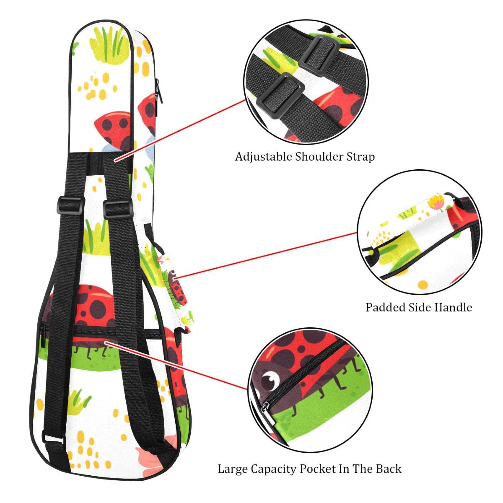 Bolsa De Ukelele Hermosa Flor De Mariquita Fundas Para Ukelele 23 Pulgadas Para Soprano Tenor Concierto 10 Mm De Grosor