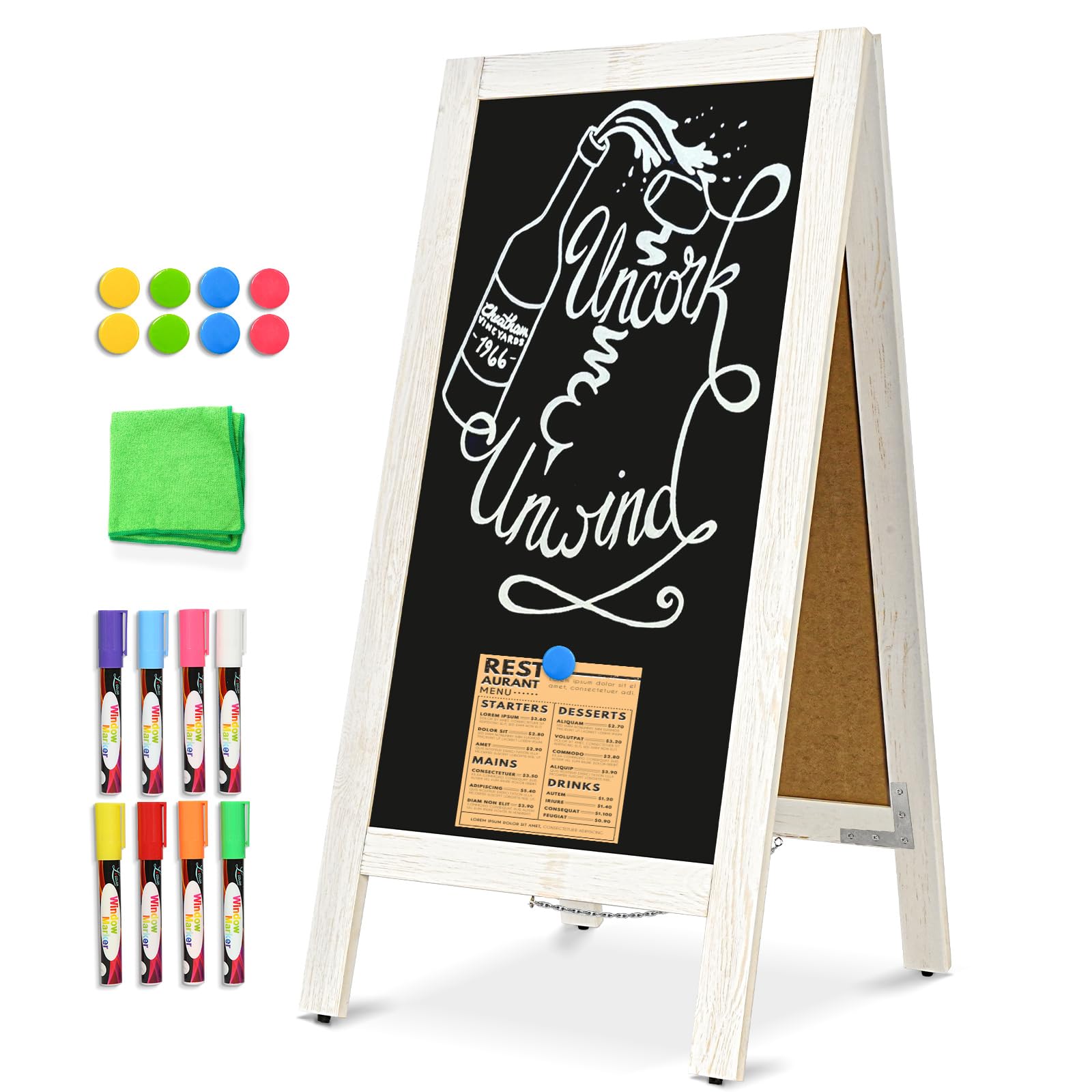 DOLLAR BOSS 40" x 20" A-Frame Chalkboard Sign Double-Sided Magnetic Sandwich Board Solid Pine Wood Frame Stable Wind Resistant Freestanding Menu