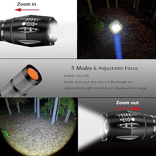 Miniatura 2 de GaiGaiMall Linterna LED táctica de grado militar, 3000 lúmenes, con zoom, resistente al agua (paquete de 2 unidades, 5 modos)