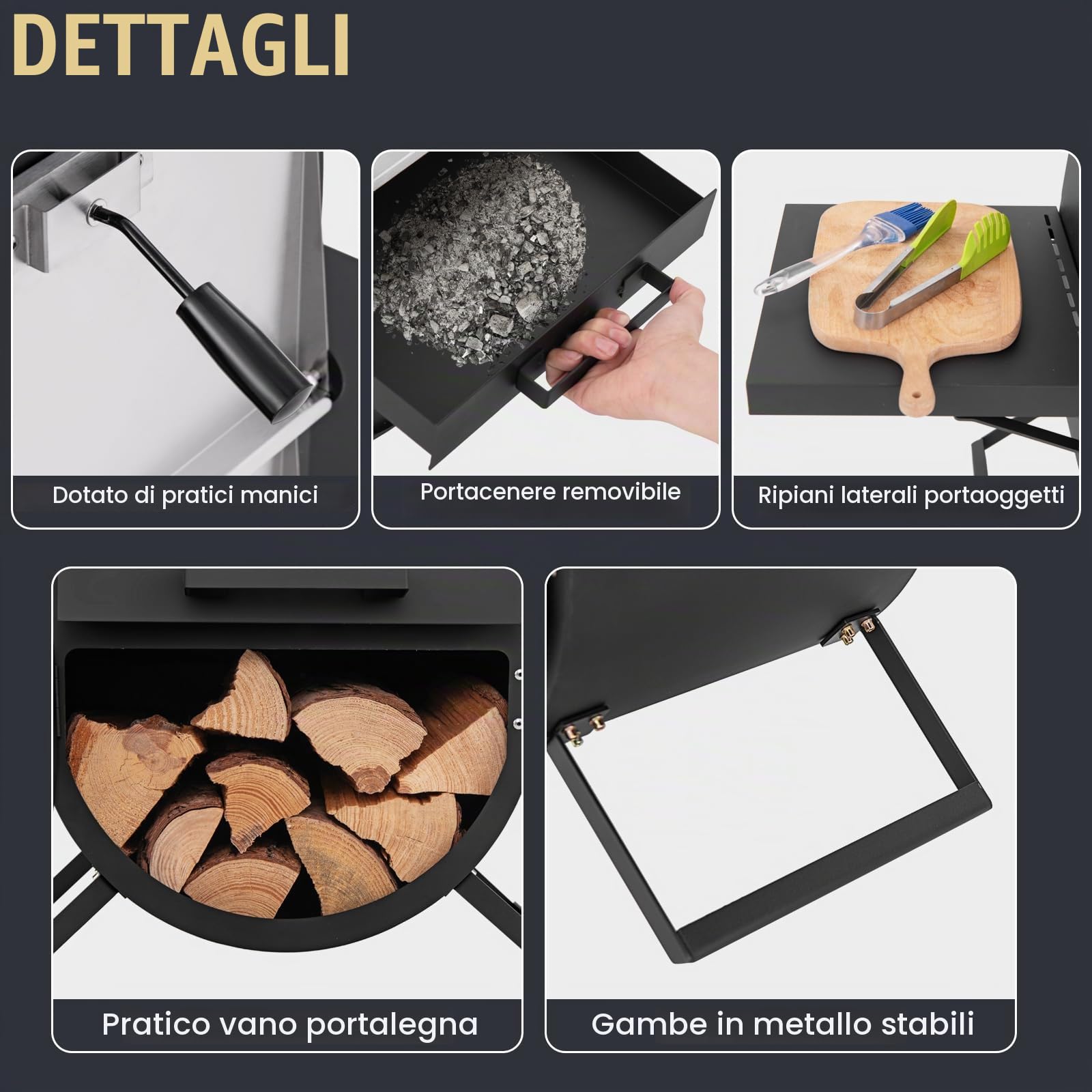 KOMFOTTEU Forno per pizza da esterno a 2 strati, forno a legna portatile con borsa per il trasporto, pietra per pizza, pala per pizza, grill, termometro, forno per pizza per barbecue, campeggio