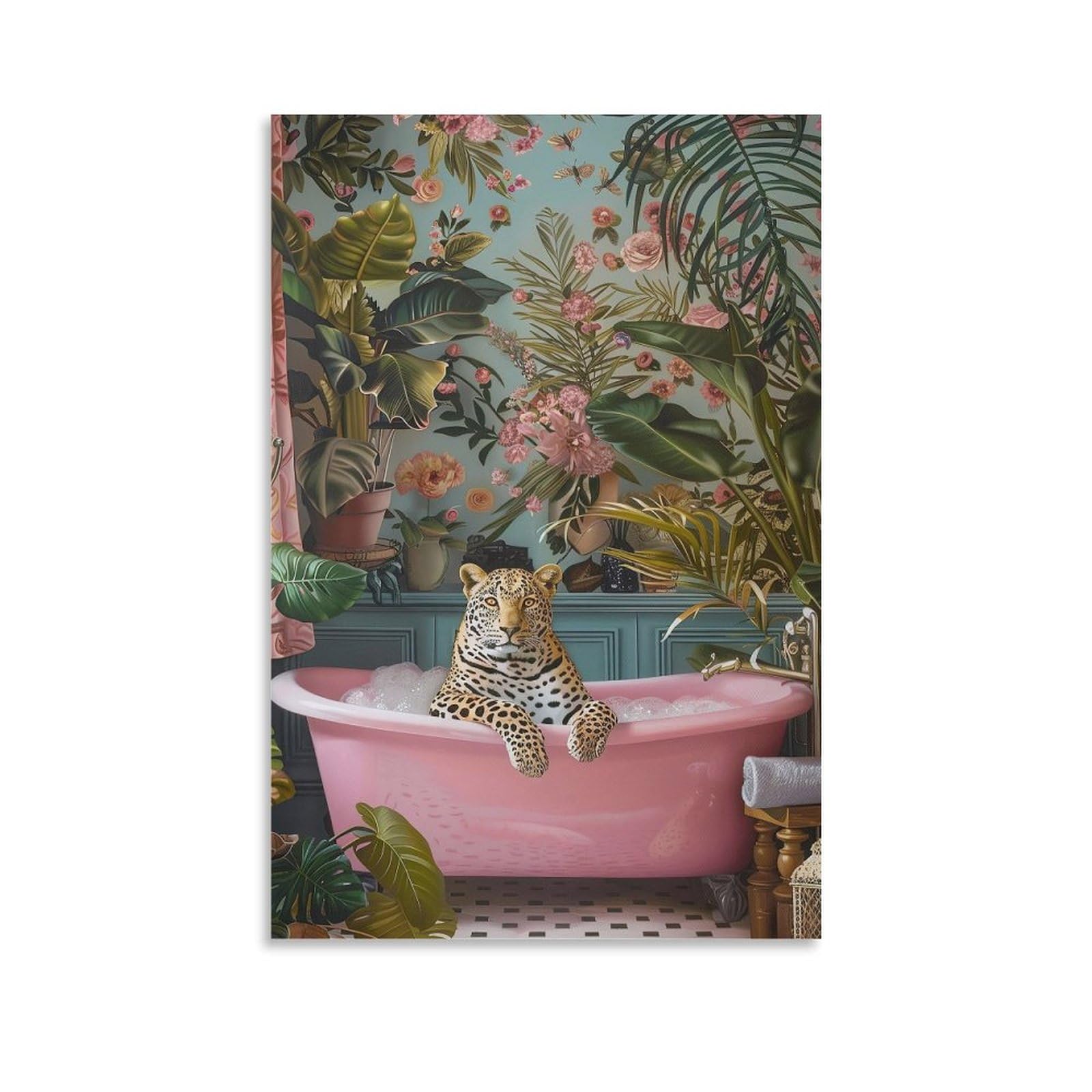 Wlqzfrwv Tropical Leopard In The Bathtub Painting Poster Canvas Poster Bedroom Decor Landscape Office Room Decor Gift 20X30inch(50X75cm)