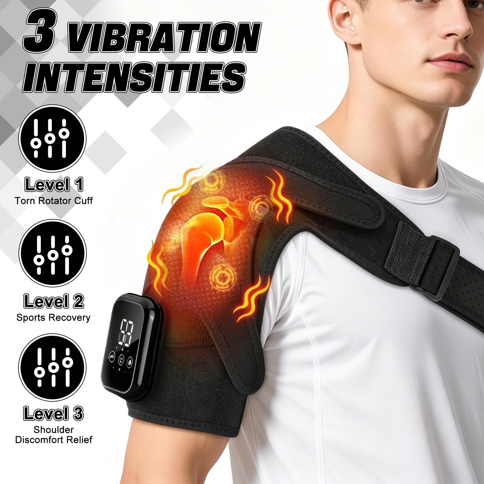 Masajeador de hombro de triple método y almohadilla térmica de hombro con masaje, con 3 niveles de calentamiento y 3 modos de vibración, para Aliviar el Dolor de Hombros y Músculos