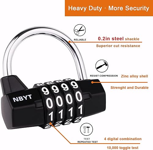 Miniatura 3 de Cerradura de casillero de gimnasio, cerradura de combinación de 4 dígitos, candado de contraseña de seguridad para casillero de gimnasio escolar,