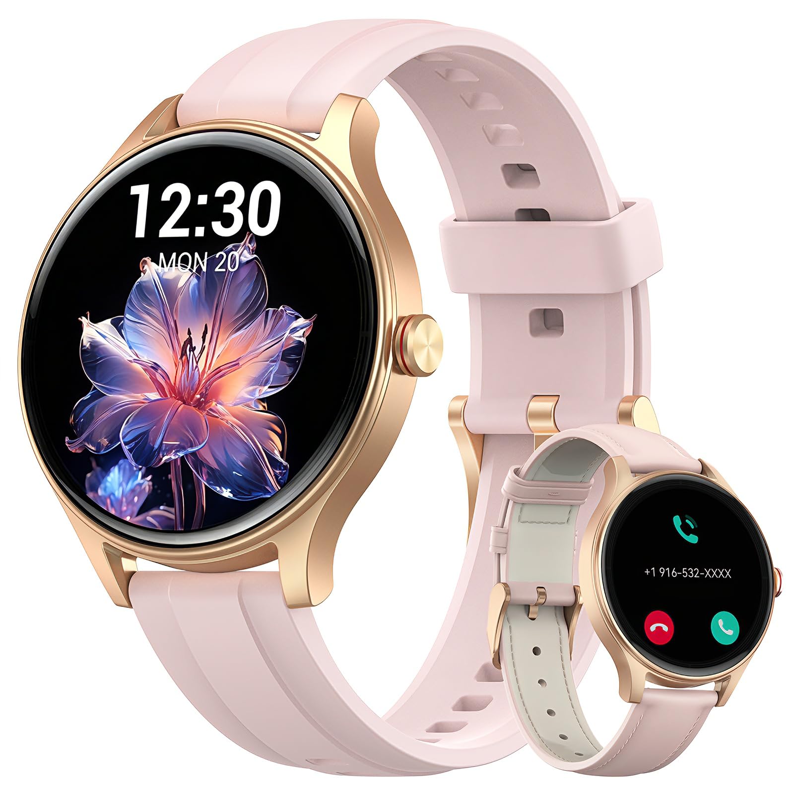 Fitpolo Reloj Inteligente Mujer con Llamadas, 1.27" Redondo HD Display Smartwatch con SpO2/Pulsómetro/Monitor de Sueño,110 Modos Deportes Podómetro, IP68 Regalo Pulsera Actividad para Android iOS