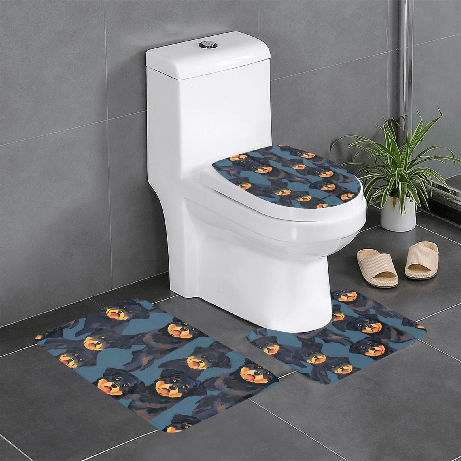 Tapis de salle de bain lavable et antidérapant lot de 3 pièces Rottweiler