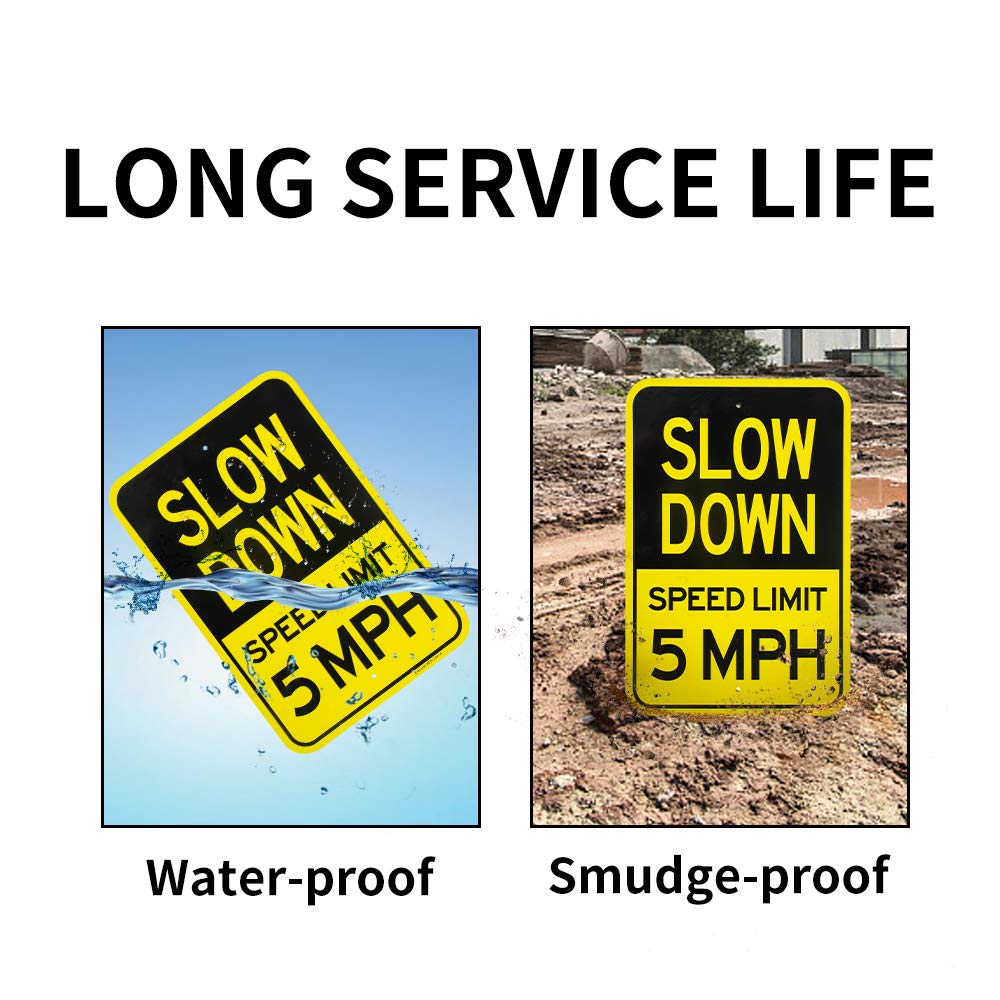 Slow Down Sign, Speed Limit 5 MPH Sign, (4 Pack) 12x18 Reflective