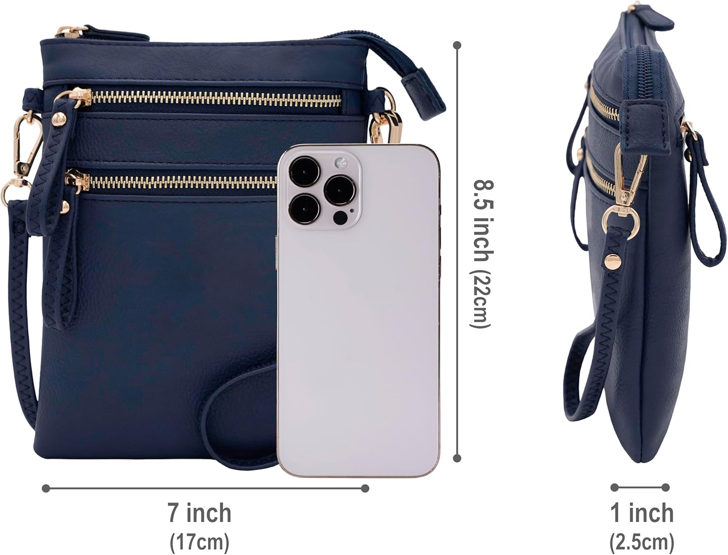 Solene Small Crossbody Bag for Women, Multi Zip Pockets with Detachable Wristlet, Lightweight Travel Purse, Cell Phone Pouch - Image 7