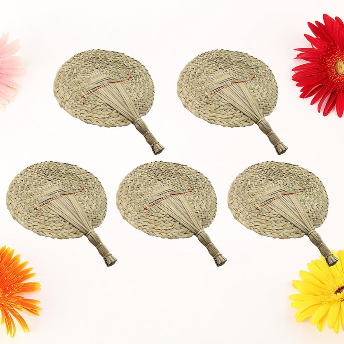 LIFKOME 5pcs Natural Woven Grass Fans Handmade Palm Leaf Fans Lightweight and Not Easy to Break, for Summer Cooling and Easy to Carry