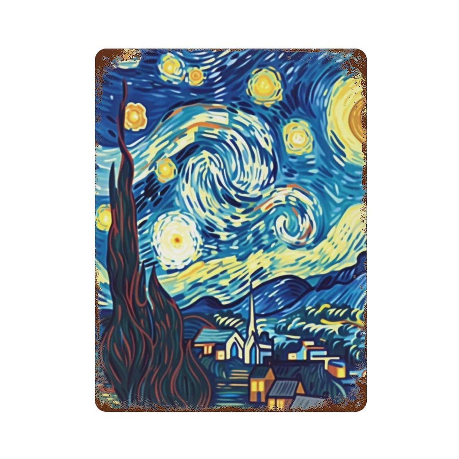 YHGERTKU Cartoon Starry Night 02 Wall Art Retro Iron Vintage Metal Tin Sign Poster Modern Decor for Living Rooms Gift 40x30cm