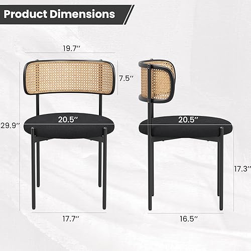 Miniatura 3 de Farini Juego de 4 sillas de comedor tapizadas modernas, sillas de comedor con respaldo de ratán, sillas de cocina decorativas con patas de metal,