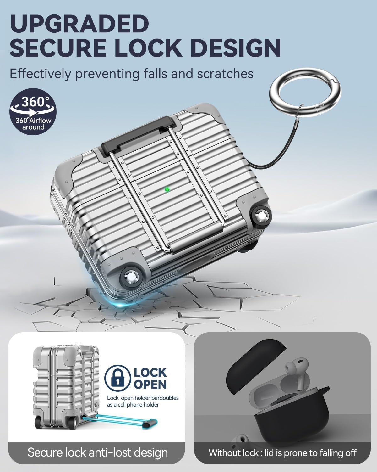 for AirPods Pro 3 Case 2025 with Lock and Phone Stand,Silver