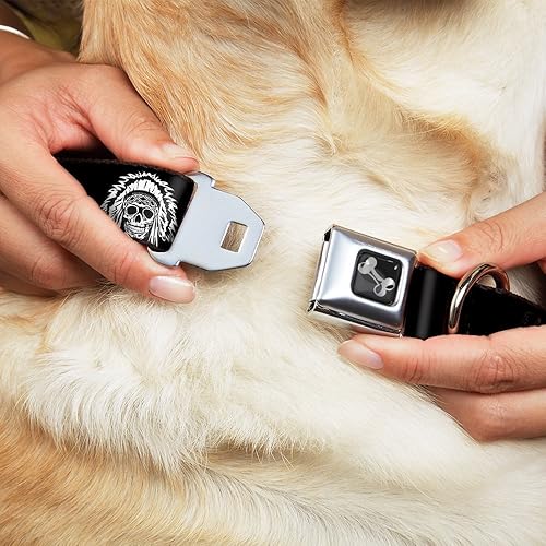 Miniatura 8 de Collar de perro hebilla de cinturón de seguridad nativo americano cráneo negro blanco 18 a 32 pulgadas 1.5 pulgadas de ancho