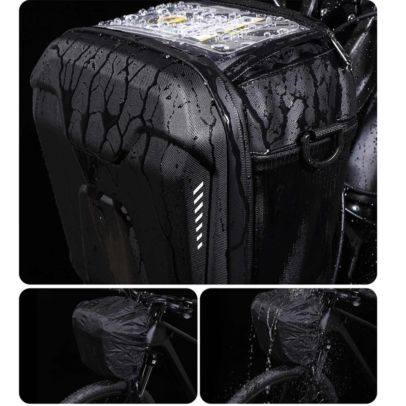 Bolsa para Manillar de Bicicleta, Alforja Dura de la Pantalla táctil de TPU del Bolso de la Cremallera del Manillar de la Bici de Shell de EVA 3L