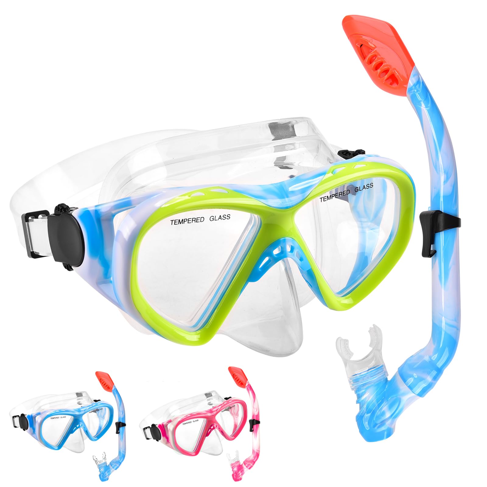 Gafas de Buceo para niños con esnórquel, Juego de esnórquel Profesional con máscara de Buceo antivaho, antifugas y esnórquel seco para niños y niñas