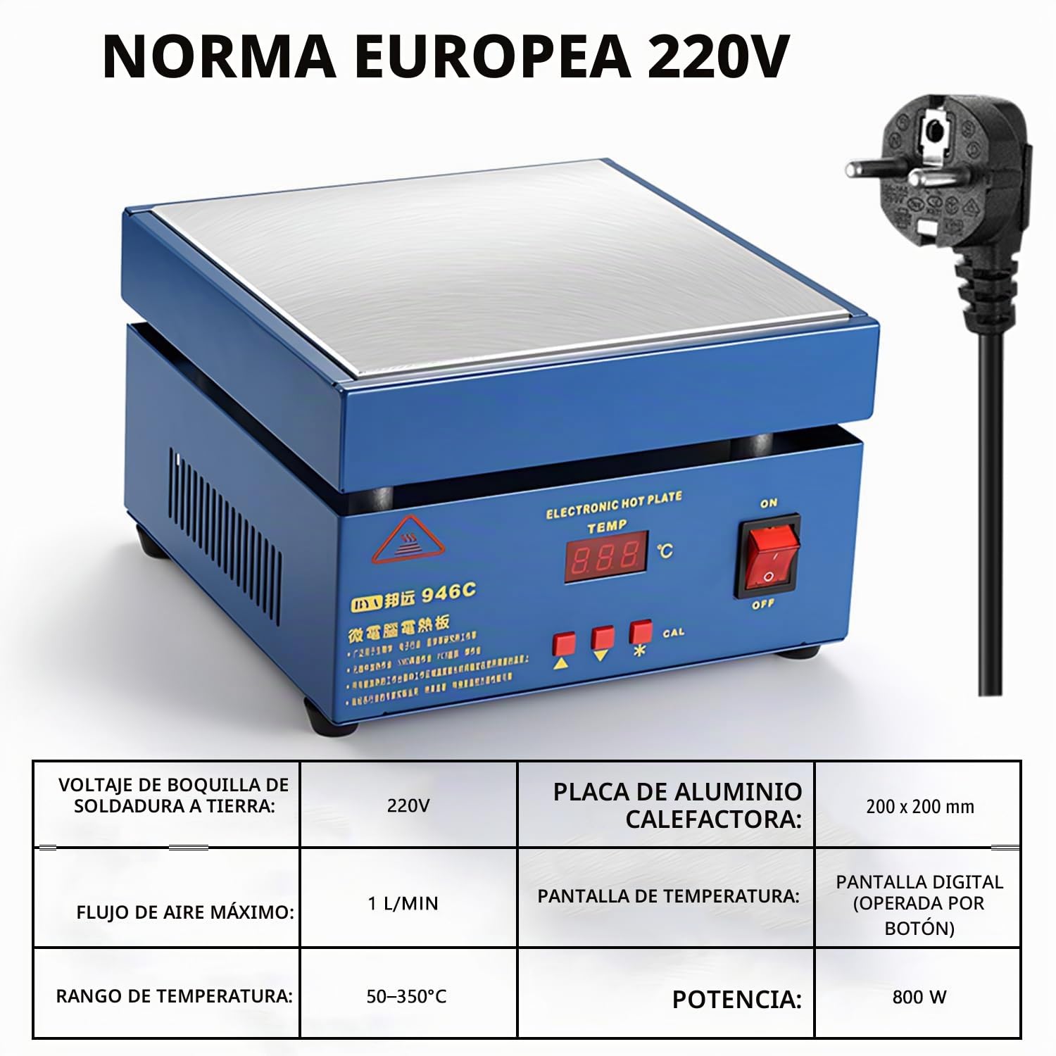 Estación de Precalefacción Microordenador LED, Placa Calefactora Eléctrica | de 200 x 200 mm Placa Calefactora de Soldadura, Estación de Precalefacción, Corriente Alterna 800 W, 50-350 °C