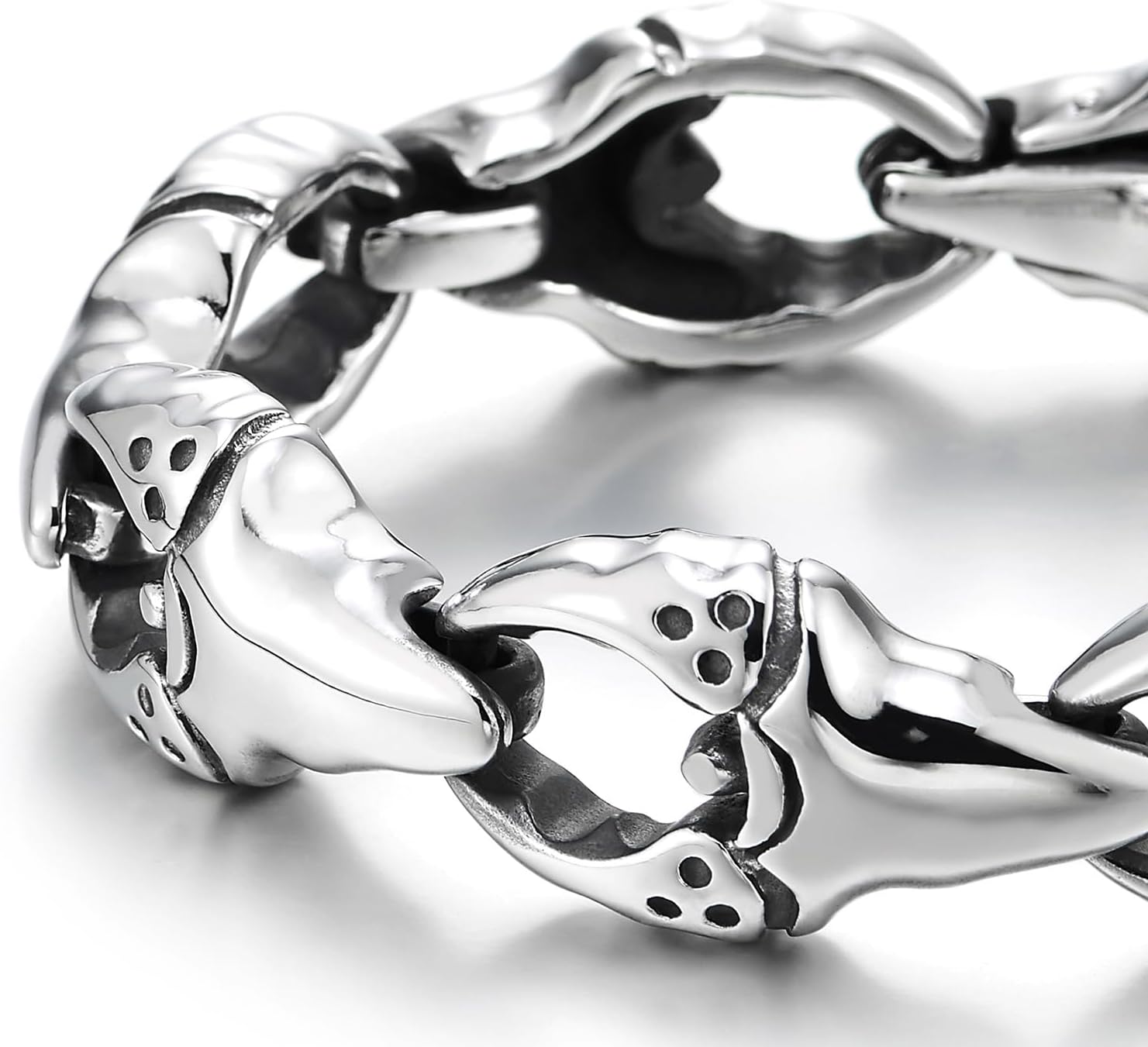 COOLSTEELANDBEYOND Men’s Steel Bracelet Eagle Claw Talon Link Design Heavy Duty Chain Wristband, Gothic Biker Accessory - Image 4