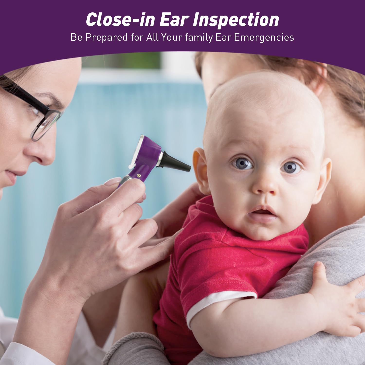 SCIAN Otoscope Oreille, mini outil de soins de l'oreille diagnostique de poche 3x plus grand 8 conseils miroirs pour enfants adultes (violette)