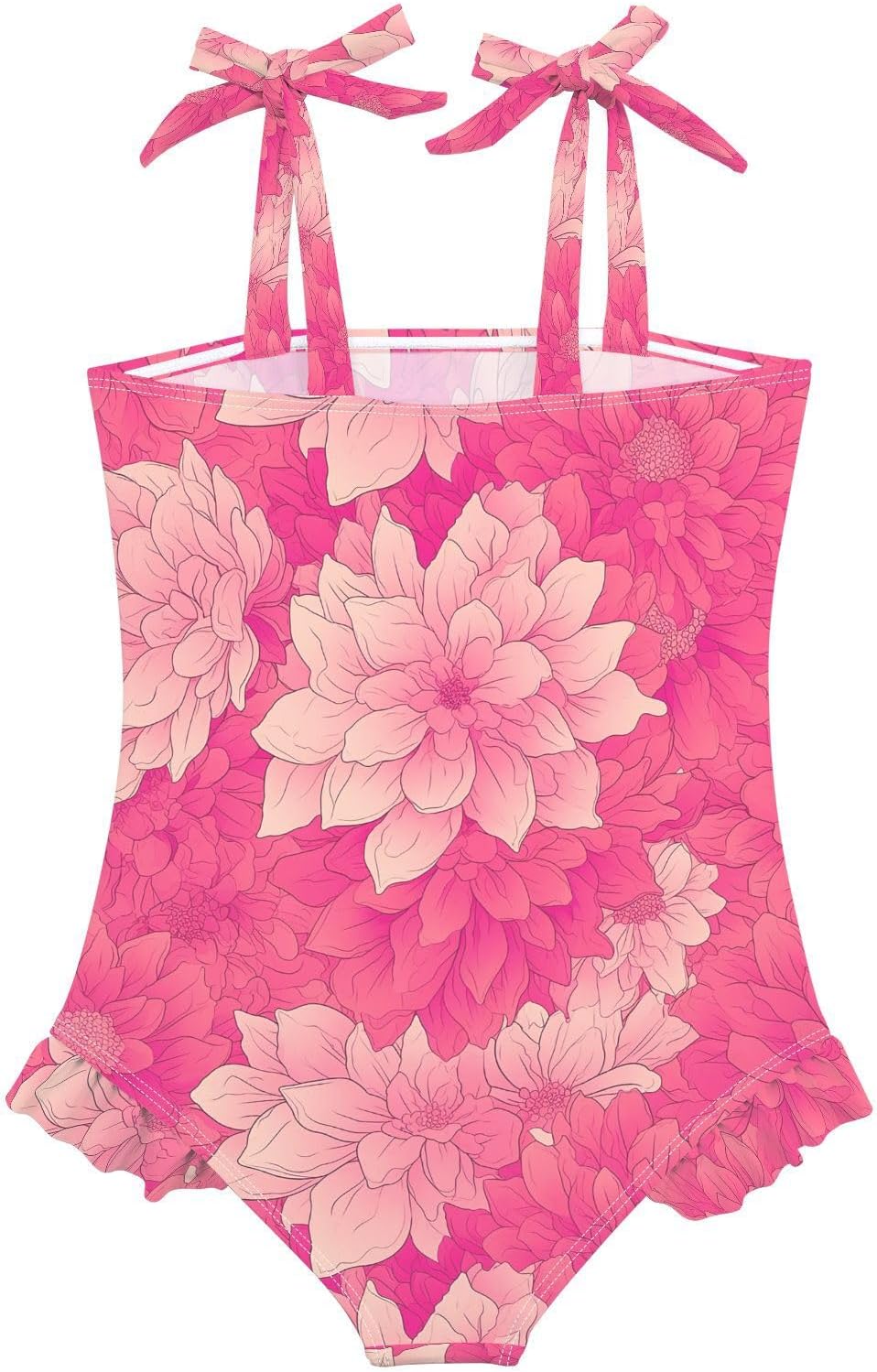 visesunny Toddler Girl Swimsuit Adjustable Strap Swimwear Pink Dahlia Flower Bathing Suits for Girls 18M-6Y