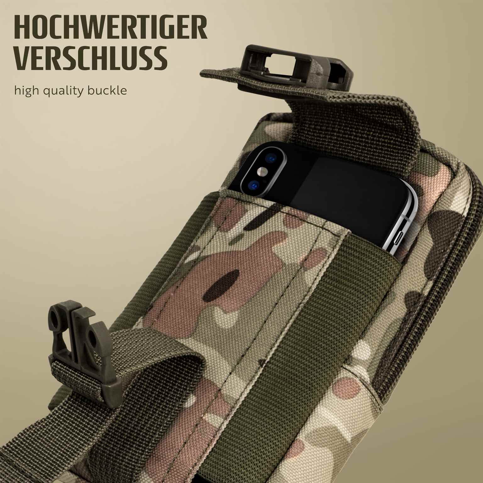 ONEFLOW Étui de protection de survie pour téléphone portable Samsung Galaxy S23 Ultra - En nylon - Avec mousqueton - Sac tactique EDC avec support à ceinture - Pour l'extérieur - Vert camouflage