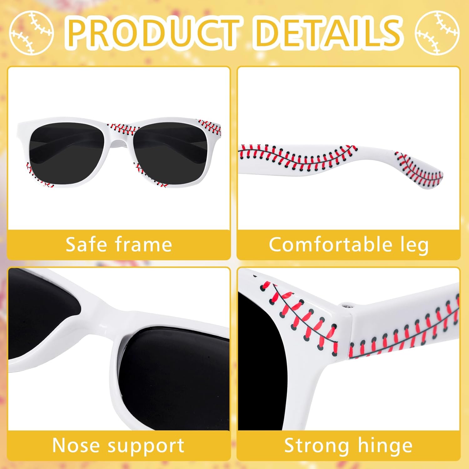 10/20 PCS Baseball Sunglasses White Red Frame Plastic Sunglasses Baseball Team Gifts for Sport Birthday Party Favors