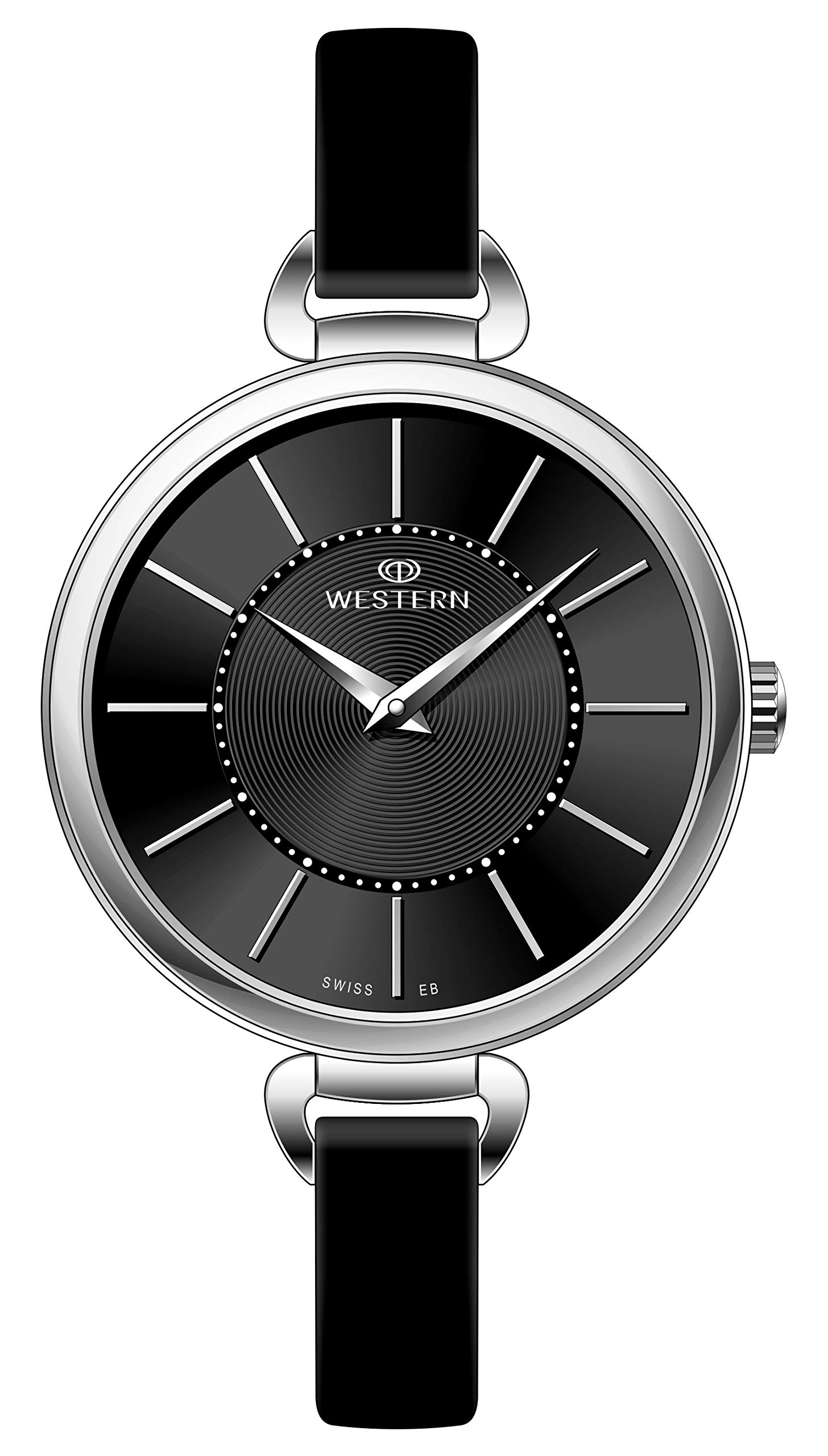 WESTERNWomen's Rose Dial Leather Band Black Minimalist Watch -W8139LST010C