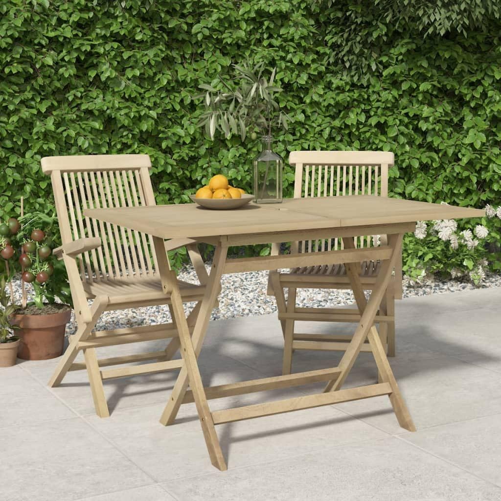 Folding Patio Table, Solid Teak Wood, Parasol Hole, Foldable Design, Space Saving Outdoor Dining Table - Perfect for Gardens and Patios
