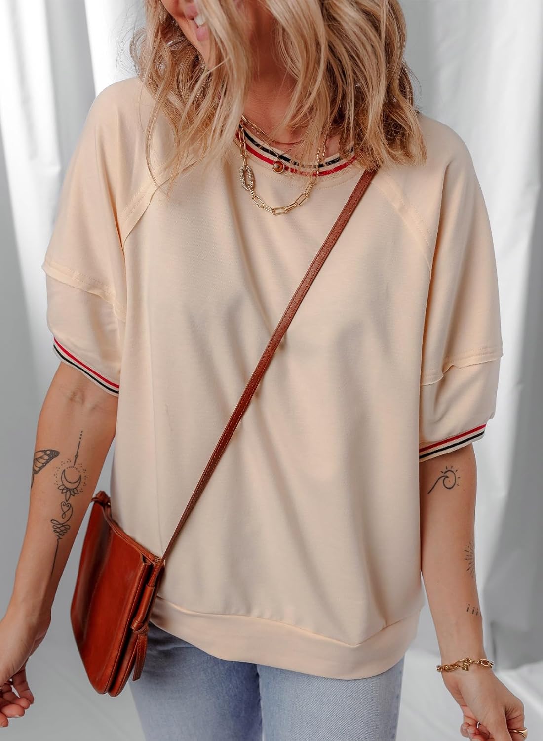 Dokotoo T Shirts for Women Striped Color Block Loose Fit Round Neck Womens Tops Fashion 2025 Oversized Tshirts for Women - Image 2