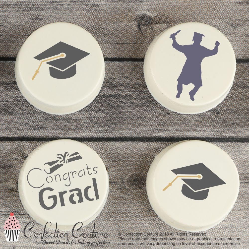 Graduation Round Cookie Stencil 3 Pc Set - 2 inch from Confection Couture Stencils