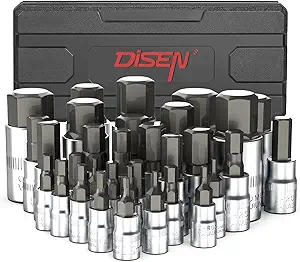 DISEN 32-Piece HEX Bit Socket Set, SAE & Metric Allen Wrench Socket Set with Enhanced Storage Case, Premium Heat Treated Chrome Vanadium Steel & S2 Alloy Steel