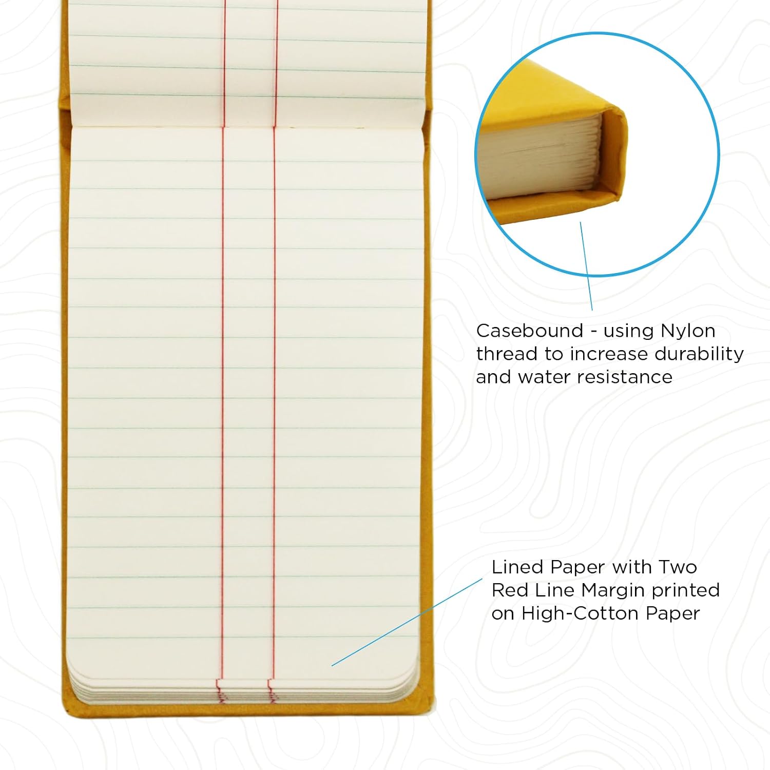 Exacompta - Ref 2106Z - Chartwell Casebound Field Survey Book - 106 x 205mm in Size, Excellent Strength When Wet, Ideal for Use Outside, Lined with 2 Lines, Yellow